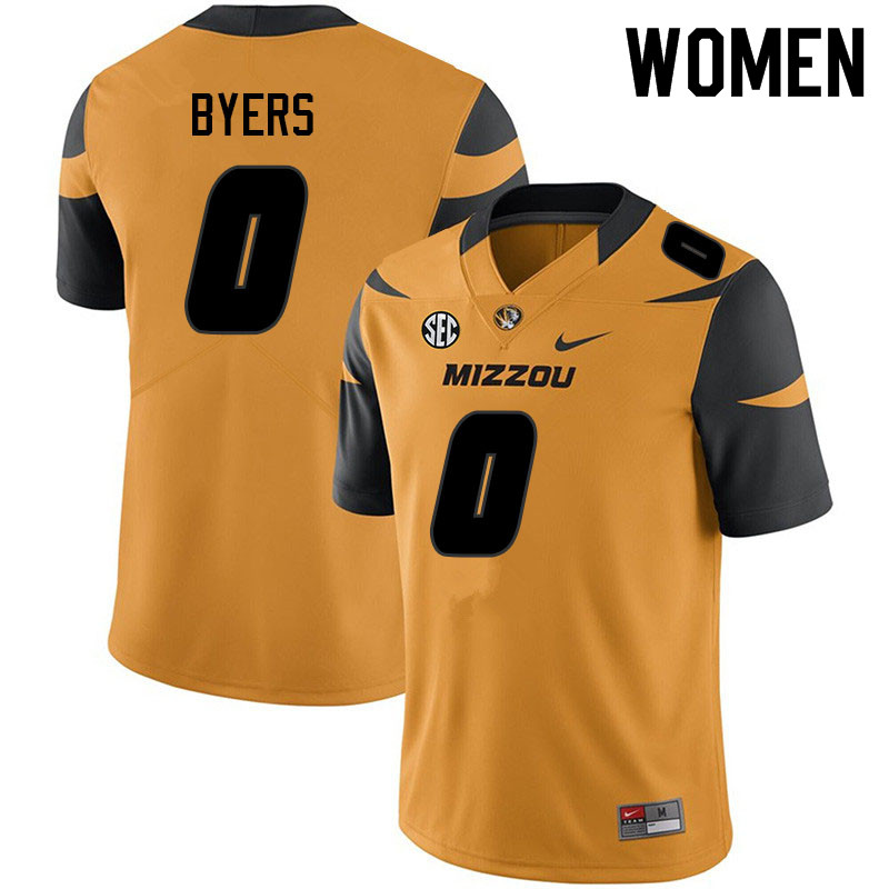 Women #0 Akial Byers Missouri Tigers College Football Jerseys Sale-Yellow - Click Image to Close